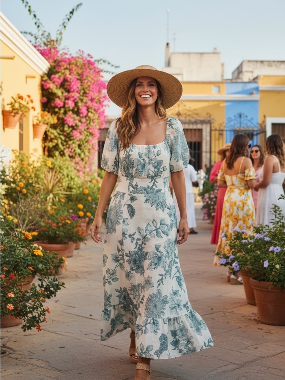 London Times Cream Maxi Dress with Green Floral Print